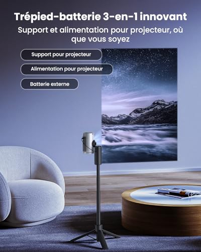JMGO Projektor-Powerbank-Stativ für PicoPlay/PicoPlay+/PicoFlix/N1S Nano | Tragbares 20.000-mAh-65-W-Powerbank-Ladegerät und höhenverstellbarer/neigbarer Ständer für unterwegs