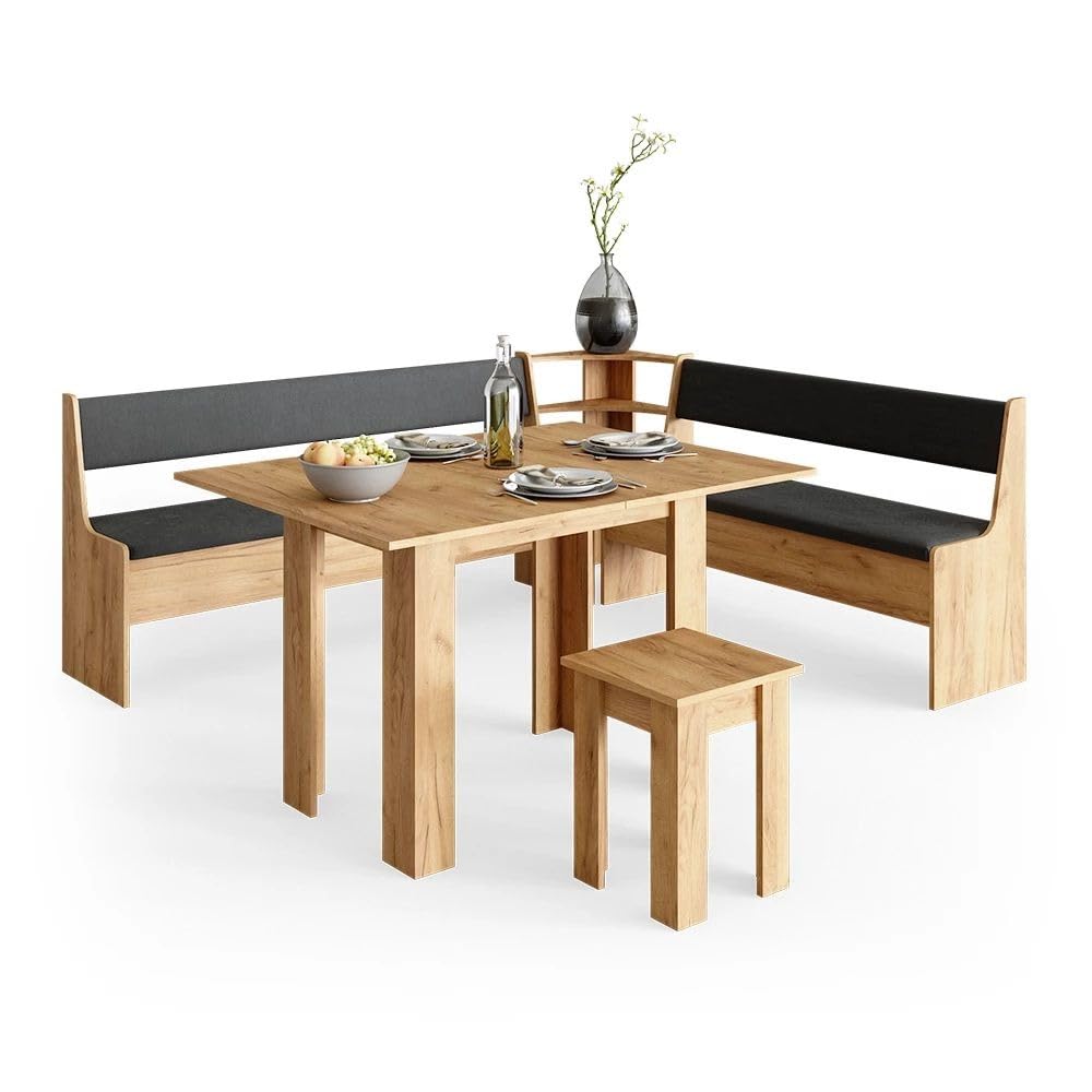 Eckbank Esszimmer Eiche 136 cm – Robuste und langlebige Küchenbank mit Rückenlehne, stabile Sitzbank für Familie & Alltag, hochwertige Verarbeitung, Essecke Design in Eiche & Anthrazit