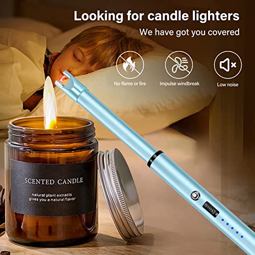Image of Candle Lighter Long Neck Windproof Electric Arc Lighter for Gas Stove Fireplace BBQ Kitchen Grills (Sky Blue)