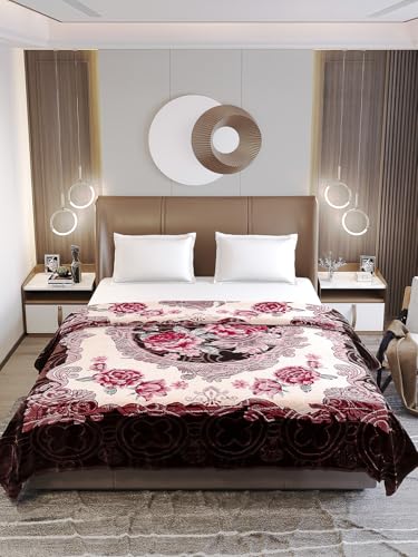 Image of Monte Carlo Regal Gold Double Bed Winter Blanket Single Ply 510 GSM | 2.5 KG (210 x 205 CM) Maroon