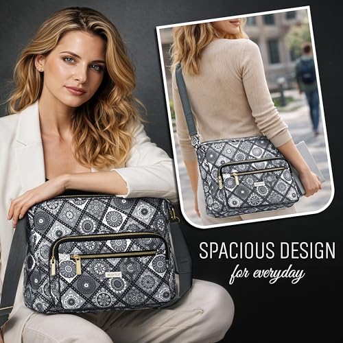 Image of Storite Women's Printed Crossbody Sling Bag | Multi Pocket Lightweight Shoulder Bag | Adjustable Strap Travel Messenger Bag | Boho Design Casual Everyday Purse
