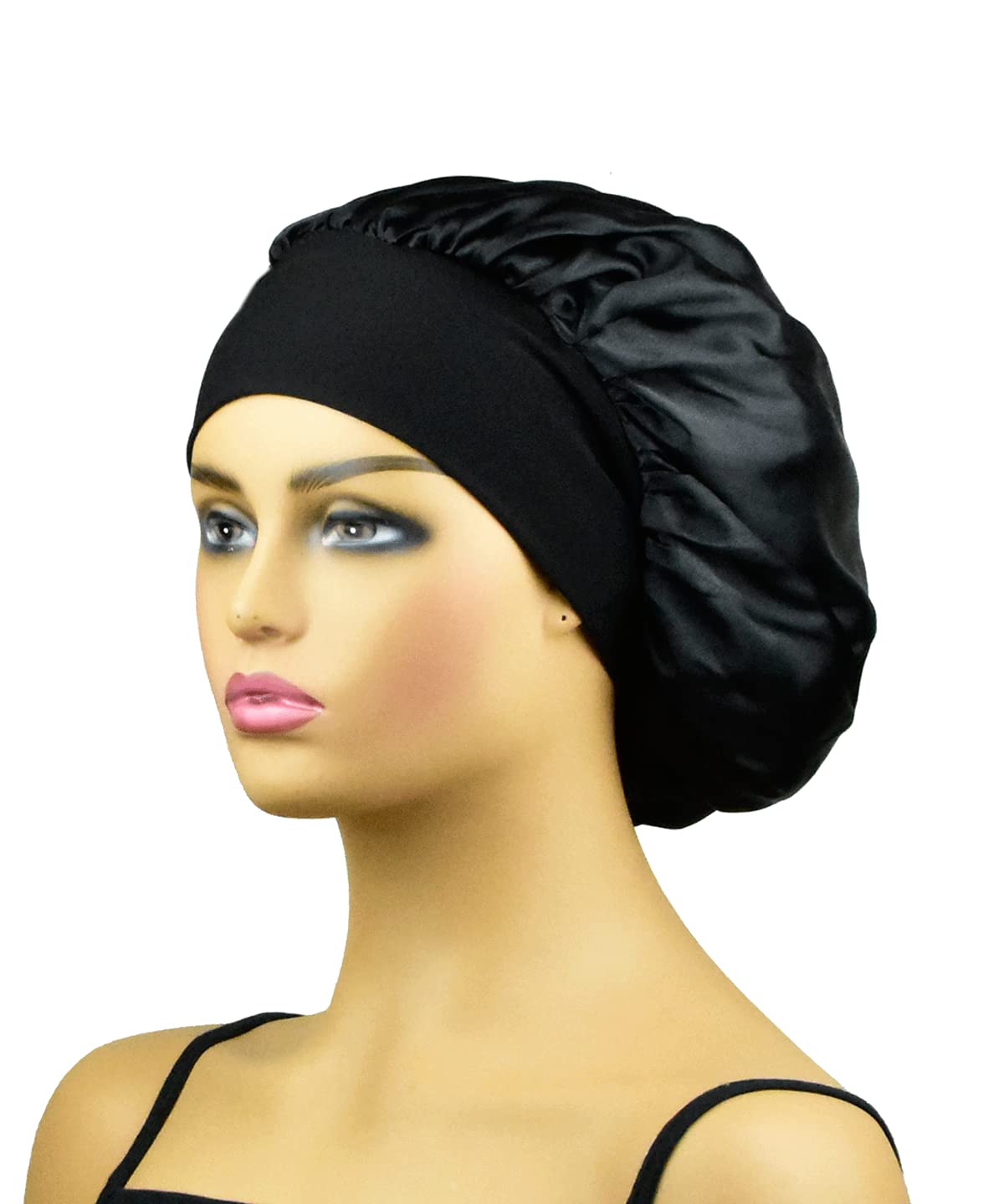 Black Silk Bonnet for Sleeping Women Silk Hair Bonnet for Sleeping Curly Hair Braids Large Satin Sleep Cap Wide Band Night Caps