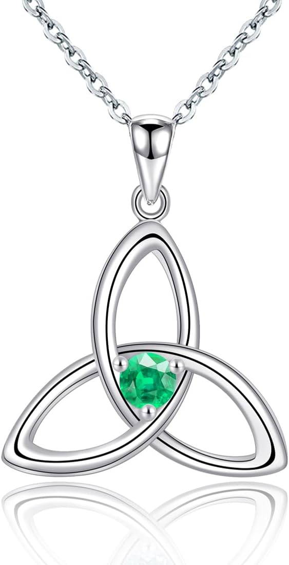 JIANGXIN Irish Celtic Triquetra Knot Birthstone 925 Sterling Silver Pendant Necklace for Women Rhodium Plated Healthcare Fine Jewelry