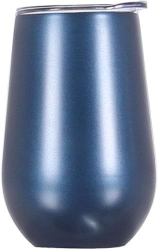 Vaso de vino de acero inoxidable de 11.8 fl oz con tapa, doble capa aislada al vacío, taza sin tallo para vino, café, bebidas, champán, cócteles,