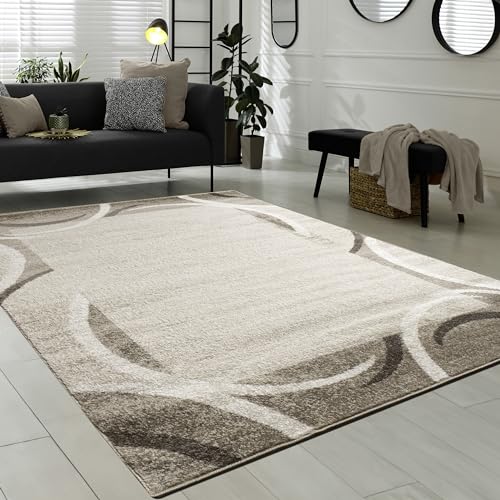 Paco Home Wohnzimmer Teppich Bordüre Kurzflor Meliert Modern Hochwertig Schwarz Braun, Grösse:200x280 cm