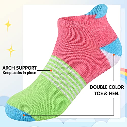 Comfoex Girls Socks For Kids 4-6 6-8 8-10 Years Old Ankle Athletic Cotton Short Socks With Cushioned Sole 6 Pairs3
