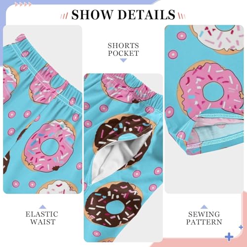 Cute Pink Donuts Pattern Pajama Pants Lounge Sleep Pants Elastic Waist Long Pajama Bottoms with Pockets for 6-14 Years4