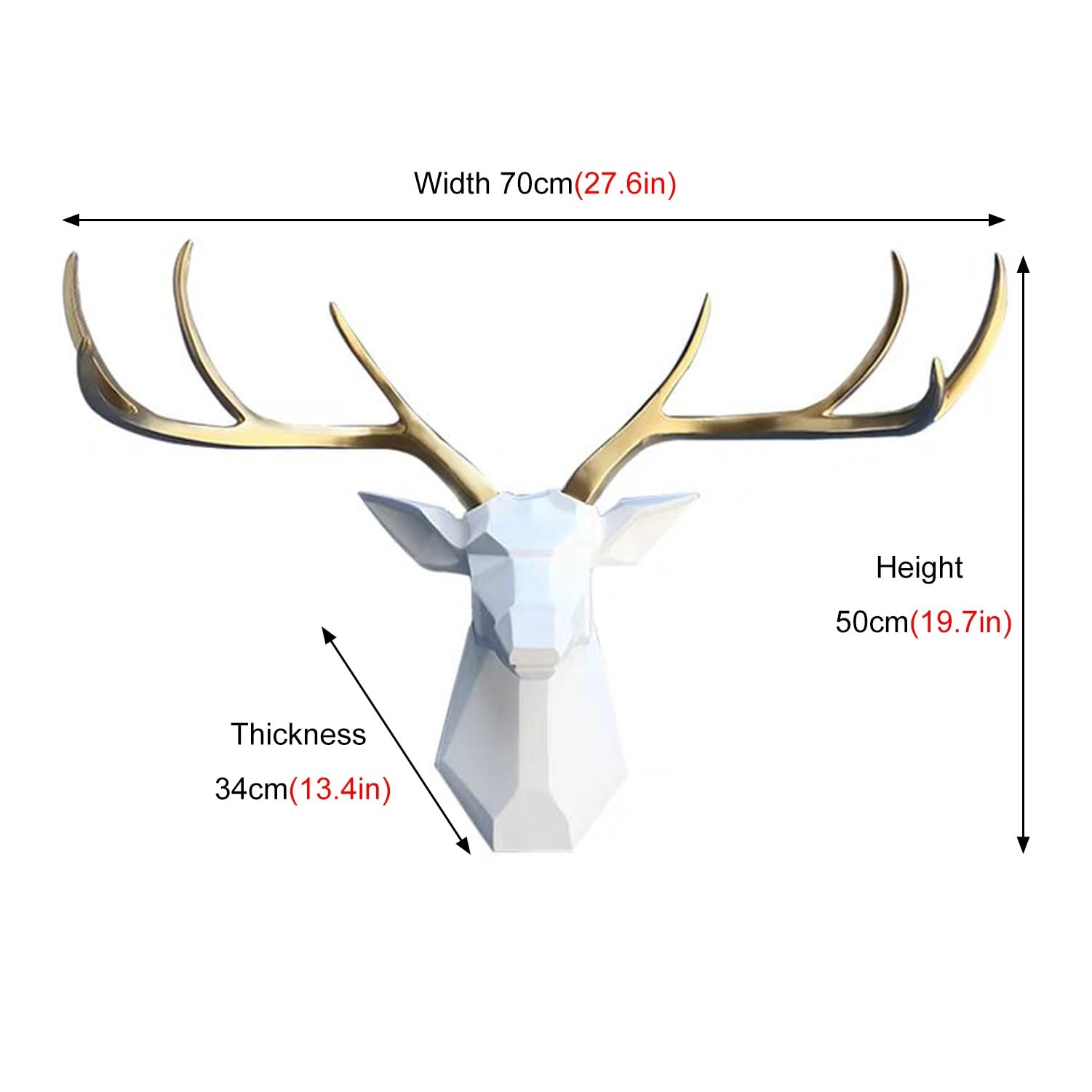 Testa di cervo 3D da appendere alla parete, grande testa di cervo in resina, decorazione da parete, realistica testa di animale fatta a mano, opera d'arte per casa, ufficio, bar