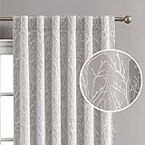 Creative Home Ideas Blackout Curtains (2 Panels, 50' x 108', Warm Grey) Room Darkening Thermal Insulated Curtains with 2 Tiebacks - Collins Window Curtains for Bedroom, Living Room - Branch Pattern