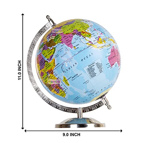 Image of Magicwand【10 Inch ht Chrome Base】Political Educational Laminated Rotating World Globe with Metal Base
