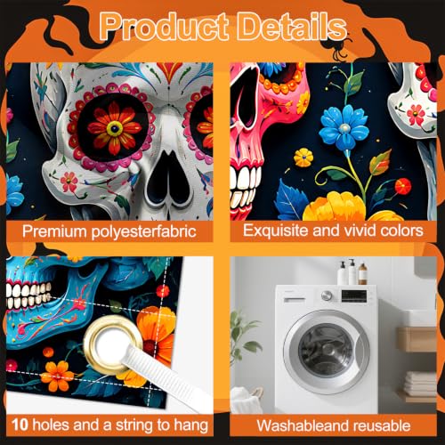 Image of Halloween Garage Door Decorations 7 x 16 ft, Sugar Skull Cover