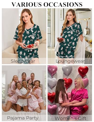Image of Silk Pajamas for Women Short Sleeve Satin 2 Piece Pj Set Soft V Neck Sleepwear Loungewear, S-XXL
