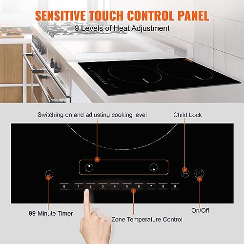 image for VEVOR Electric Cooktop, 2 Burners, 12'' Induction Stove Top, Built-in 