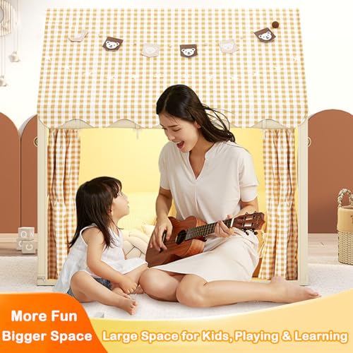 Aolawco Kid Play Tent with Lights, Kids House Indoor & Outdoor,Toddlers Play Tent with Windows - Large Princess Tent for Kids, Castle Fairy Tents -Toy House Gift for Boys & Girls- Khaki-130*105*120 cm - Image 6