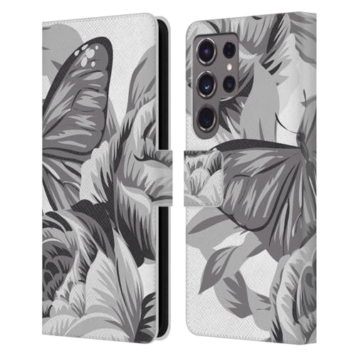 Funda de cuero tipo libro floral gris Haroulita para Samsung Galaxy S24 Ultra 5G con tarjetero