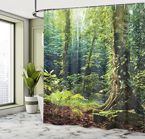 ABAKUHAUS Rainforest Shower Curtain, Morning Sunbeam Through Wild Forest Ivy on Trees Tranquility in Nature Eco - Image 4