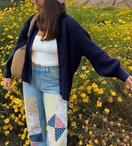 Image of Sumleno Womens Open Front Button Down Sweater Long Sleeve Y2k Chunky Knit Cardigan Trendy Fall Outfits Casual Knitwear Coats