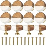 Qunclay 12 Pcs White Marble Stone Knobs Wood Modern Drawer Dresser Knobs Round Dresser Pull Handle Hardware Decorative Wood Drawer Small Furniture for Cupboard Cabinet Desk
