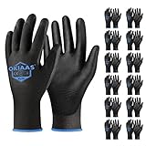 OKIAAS Work Gloves for Men，Ultra Thin and Lightweight Working Gloves with Grip, 12 Pairs Bulk Pack