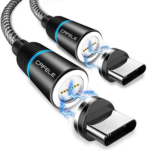 CAFELE Magnetic Type c Cable,【2 Pack 6.6ft】 Magnetic USB C Cable with Led Light, Support QC 3.0 Fast Charging & Data Transfer, Nylon Braided Magnet Phone Charger Cord for Type C Devices - Black