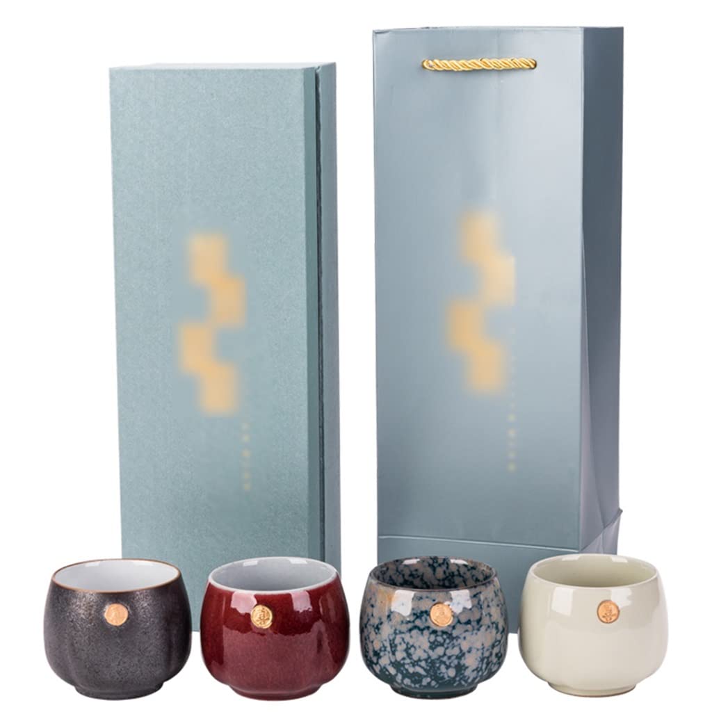 Tazas de té Taza De Té Pequeña Juego De 4 Tazas De Té De Cerámica Hechas A Mano, Copa Maestra Jianzhan Individual con Caja De Regalo, Cuenco De Té Vintage Elegante para Invitados