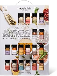 Thoughtfully Gourmet, Culinary Starter Kit Seasoning Gift Set, Includes a Wide Variety of Spice Blends, Salts, Seasonings and Rubs for Smoking and Grilling Packaged in Glass Bottles, Pack of 18