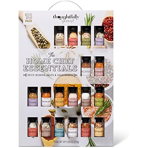 Thoughtfully Gourmet, Culinary Starter Kit Seasoning Gift Set, Includes a Wide Variety of Spice Blends, Salts, Seasonings and Rubs for Smoking and Grilling Packaged in Glass Bottles, Pack of 18 Cover