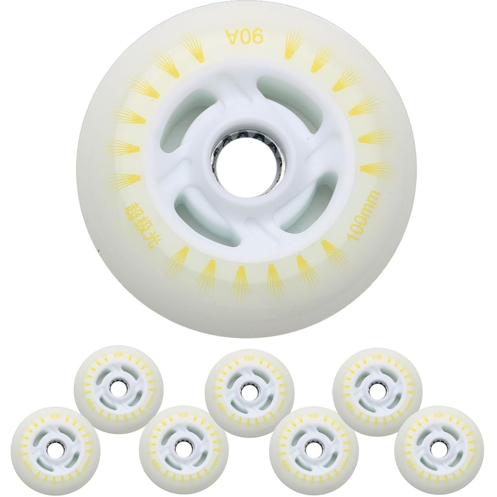 Ruedas Patines línea iluminadas 90mm, 100mm 110mm, 8 Unidades, con Luces LED Intermitentes Poliuretano 90A para reemplazo de patinetes en Interiores y Exteriores