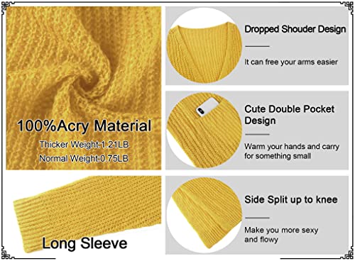 Image of Womens Casual Long Sleeve Split Open Cardigan Knit Long Cardigan Sweaters with Pockets Fall Fashion 2024