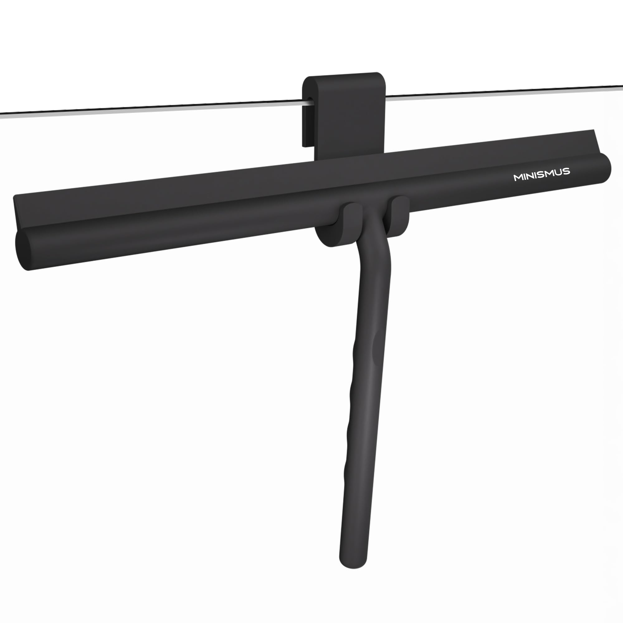 Minismus Tergivetro per Doccia - Pulisci Vetri Porte e Finestre - Tergivetro Doccia Silicone - Pulisci Doccia Vetro, Bagno e Specchi - Senza Foratura, Supporto Incluso (Nero, 33 cm)