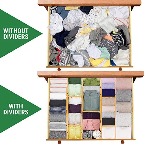 *Upgraded* Kitchen Drawer Dividers W/Inserts And Liner - Adjustable Bamboo Organizers For Drawers - Spring Loaded, Large For Utensils And Deep For Clothes - Tall Wood Draw Divider Separator (Long) #TOP5