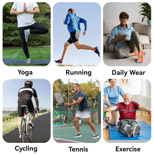 Men’s Non Slip Socks with Grips Yoga Pilates Anti Skid Athletic Ankle Gym Home Thick Cushioned Socks 4 Pairs 6