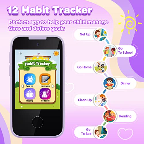 Toys For 3 4 5 6 Year Old Girls Kids Phone, Touchscreen Kids Camera With Dual Camera, Music Player, Habit Tracker, Games, Alphabet, Educational Toys Birthday Gifts For Girls Ages 3-6 With Sd Card #TOP5