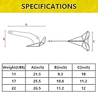 Vista 3 de Ancla triangular para barco de 11 libras, ancla estilo Delta de acero inoxidable 316, ancla triangular estilo ala resistente