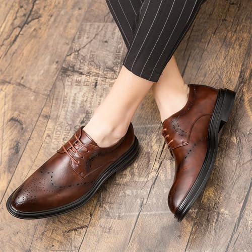 Formal Shoes Dress Oxford for Men Lace Up PU Leather Shoes Round Toe Slip Low Top Lug Sole Dress Shoes for Dating Prom Business Work4