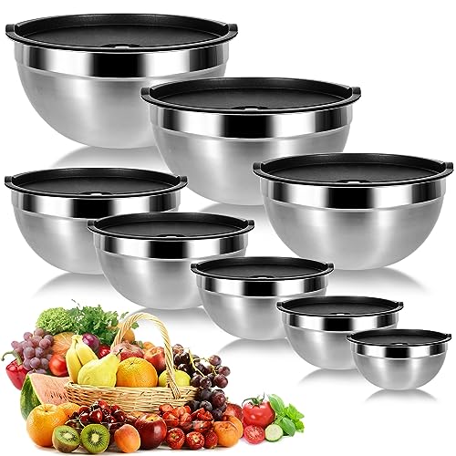 Cinnani Edelstahl Schüssel Set 8-teilig, Edelstahlschüssel Edelstahl Rührschüssel, Salatschüssel,Küchenschüssel mit Deckeln, Multifunktional schüsseln,Stapelbar