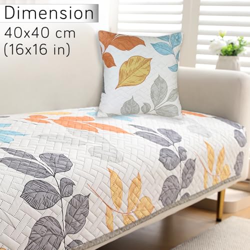 Image of HOKIPO Printed Cushion Cover 16x16 in, Multicolor Leaves