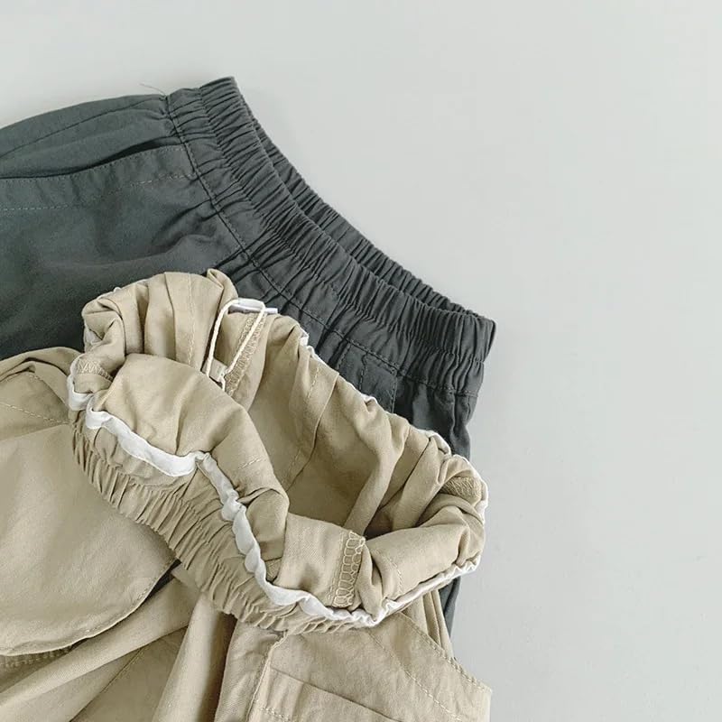 Kids Casual Loose Wide-Leg Pants Solid Vintage Cargo Trousers3