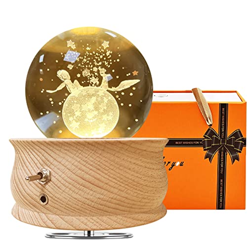 JOIENDY 3D Bola de Cristal, Caja de Música Giratoria de Lamparas de Cristales Luz Nocturna, Lámpara de Noche con Proyección Mejor Regalo para Navidad San Valentín, Día de la Madre (Príncipe Zorro)