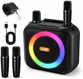 Karaokê Portátil com 2 Microfones Sem Fio e Luz RGB, Caixa de Som Bluetooth para Festa, Diversão Garantida para Crianças, Família e Amigos