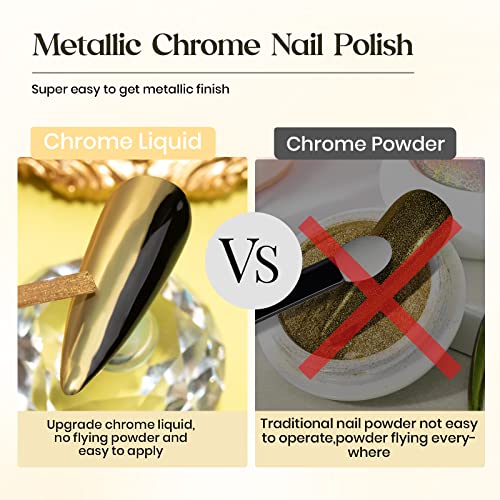 Mizhse Magic Chrome Nail Powder Gold Polish Metallic Glitter Liquid, Shiny Metal Glossy Mirror Effect Quick Dry Nail Art Manicure Set 10Ml #TOP6