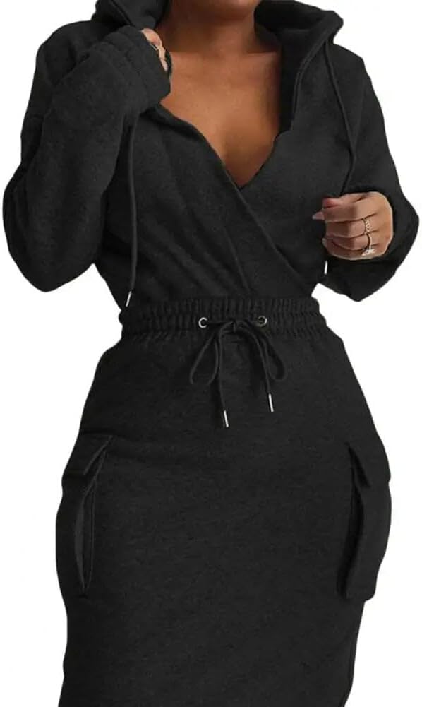 BIRW Hoodie Dress for Women 2026 Slim Casual Long Sleeve High Waist Drawstring Pullover Bodycon Sweatshirt Dresses - Image 2