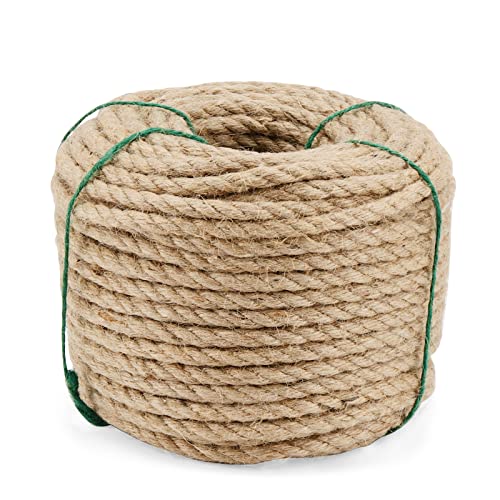 ZEONHAK Cuerda de yute natural de 50 m x 8 mm, cuerda de cáñamo trenzado de 164 pies, cuerda de yute para poste rascador, cordel de equipaje