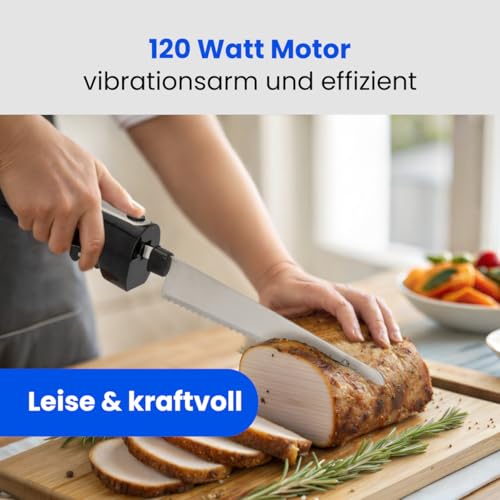 Clatronic Coltello elettrico EM 3702, coltello elettrico da cucina, ausiliario da cucina con motore da 120 W, incl. scatola di conservazione, acciaio inox/nero - immagine 5