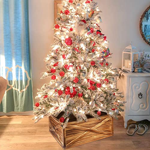 Blissun Natural Wooden Tree Collar, Christmas Tree Collar Box, Farmhouse Rustic Tree Skirt, Xmas Tree Stand Base Cover For Christmas Trees Decoration, 22" #TOP5