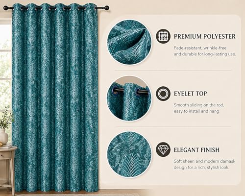 Image of HUTI 5 feet Sea Bue Window Curtain Set of 2 | Semi-Transparent Leaf Printed Curtain | Soft Knitted Polyester | Eyelet Curtain for Living Room & Bedroom 4x5 ft (120 x 150 cm) | Best for Home Decor