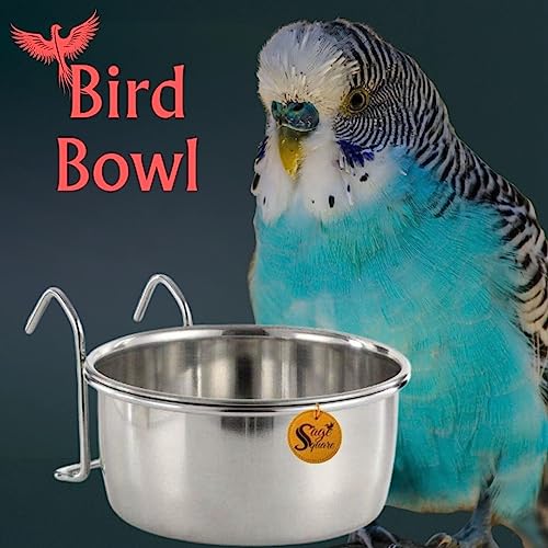 Image of Sage Square Rustproof Stainless Steel Cage Food, Seed, Water Feeder Cum Bowl with Holder clamp for Birds (250ml) (Pack of 2)