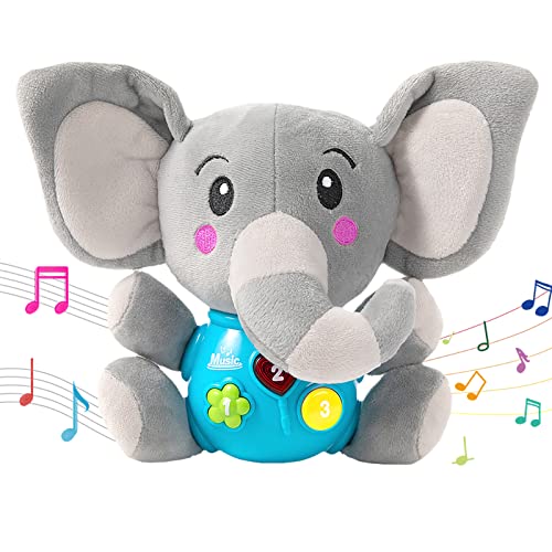 LITTLESMET Plushy Elephant Babies Toys, Stuffed Animal Babies Musical Plushy Toys for Babies Infant,Musical Toys Gifts for 0, 3, 6, 9, 12 Months Toddlers