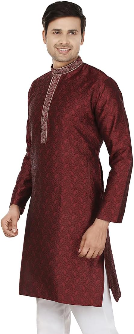 Maple Clothing Men's Kurta Pajama Poly Silk India Wedding Party Wear Apparel Guest Outfit - Image 3