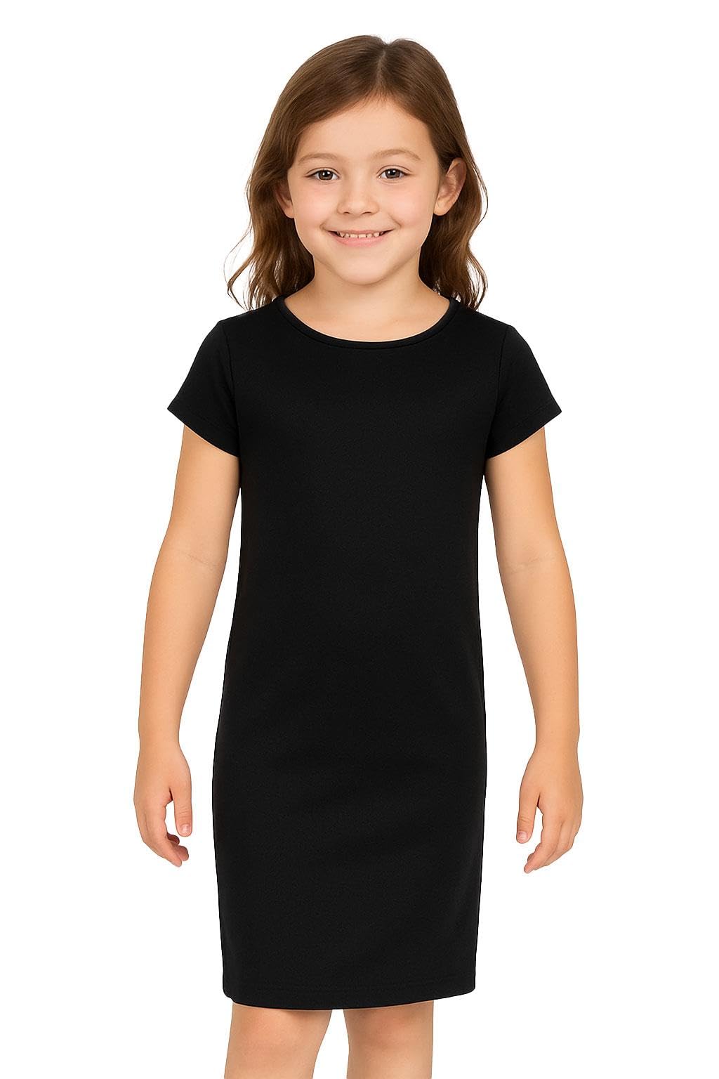 A2Z 4 Kids Girls Dresses Plain Short Sleeves Cap Slim Fit Stretch Bodycon Midi Maxi Comfortable Summer Party Fashion Dress Top Age 5-13 Years Black
